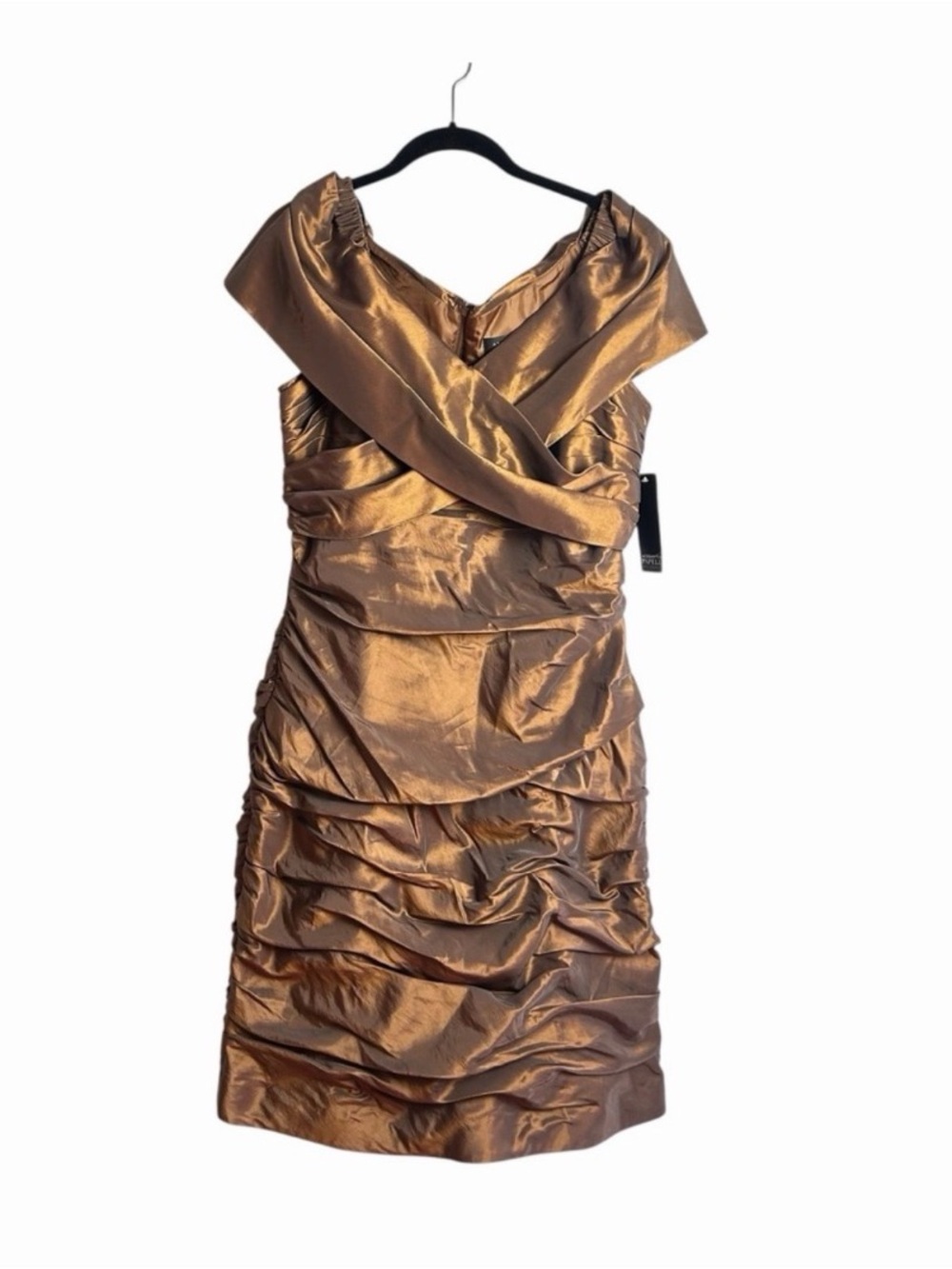 Adrianna Papell Bronze Ruched Crossover Cocktail Dress – Size 14